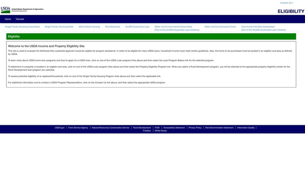 Screenshot of USDA Property Eligibility Map website