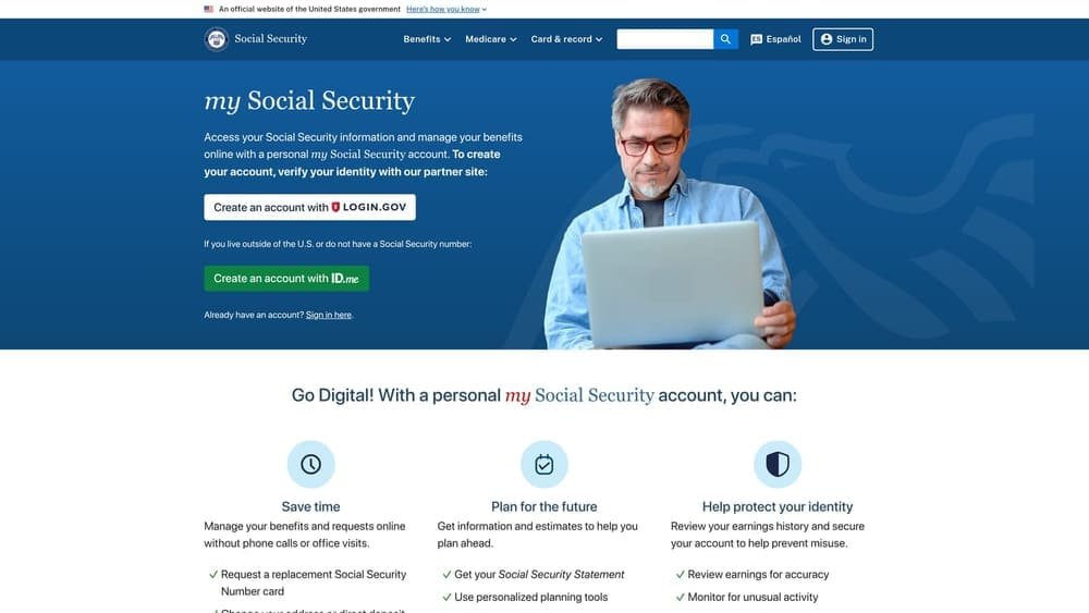 Screenshot of SSA.gov My Social Security – Benefit Verification Letter website