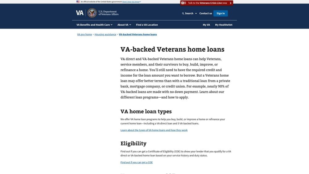 Screenshot of VA.gov – Military Document Portal for Home Loan Documents website