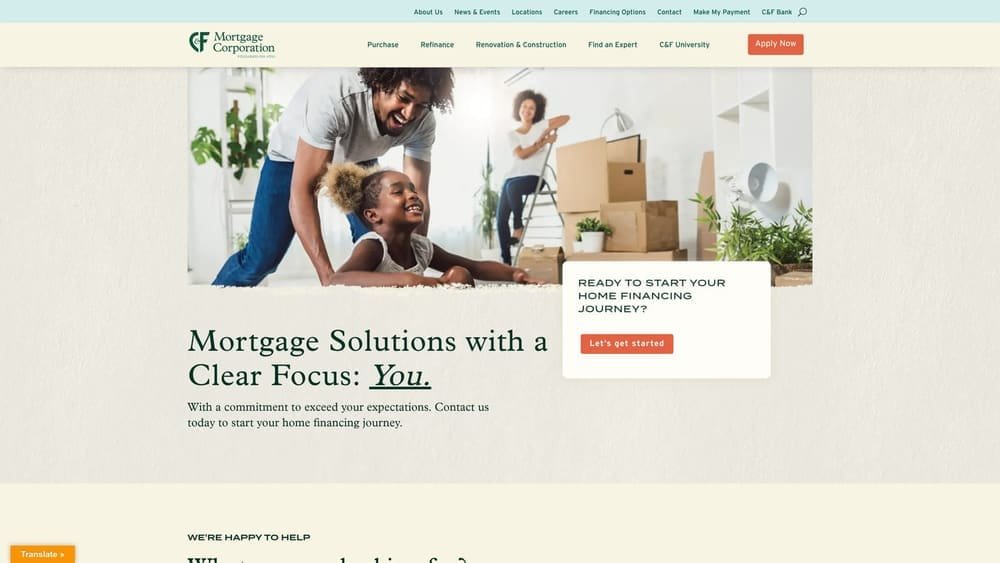 Screenshot of C&F Mortgage Corp website