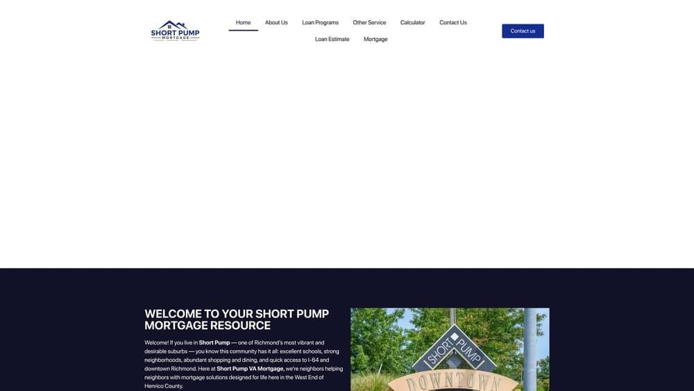 Screenshot of Short Pump Mortgage website